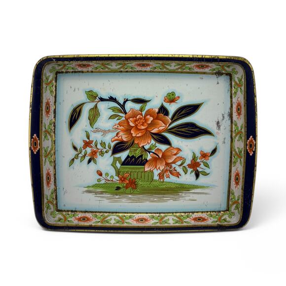 Vintage Daher Decorated Ware Small Tin Tray England Floral Chinoiserie Design - Picture 1 of 6